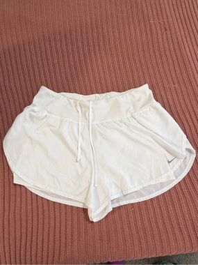Nike White Women's 2-in-1 Dri-Fit High-Waisted Shorts with Drawstring
